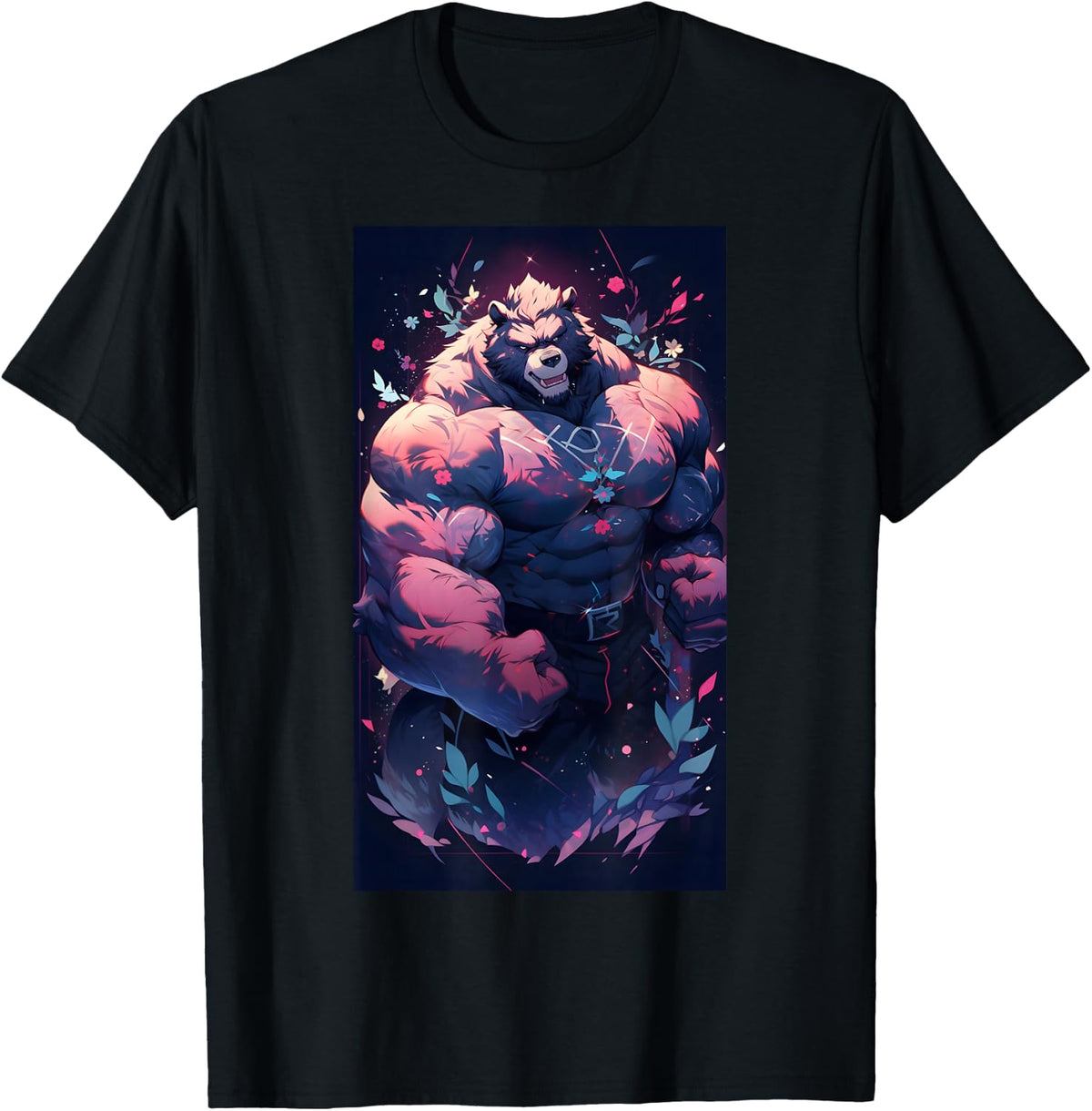Bodybuilding Fitness Gym Bodybuilder Anime Bear Workout T-Shirt - Black
