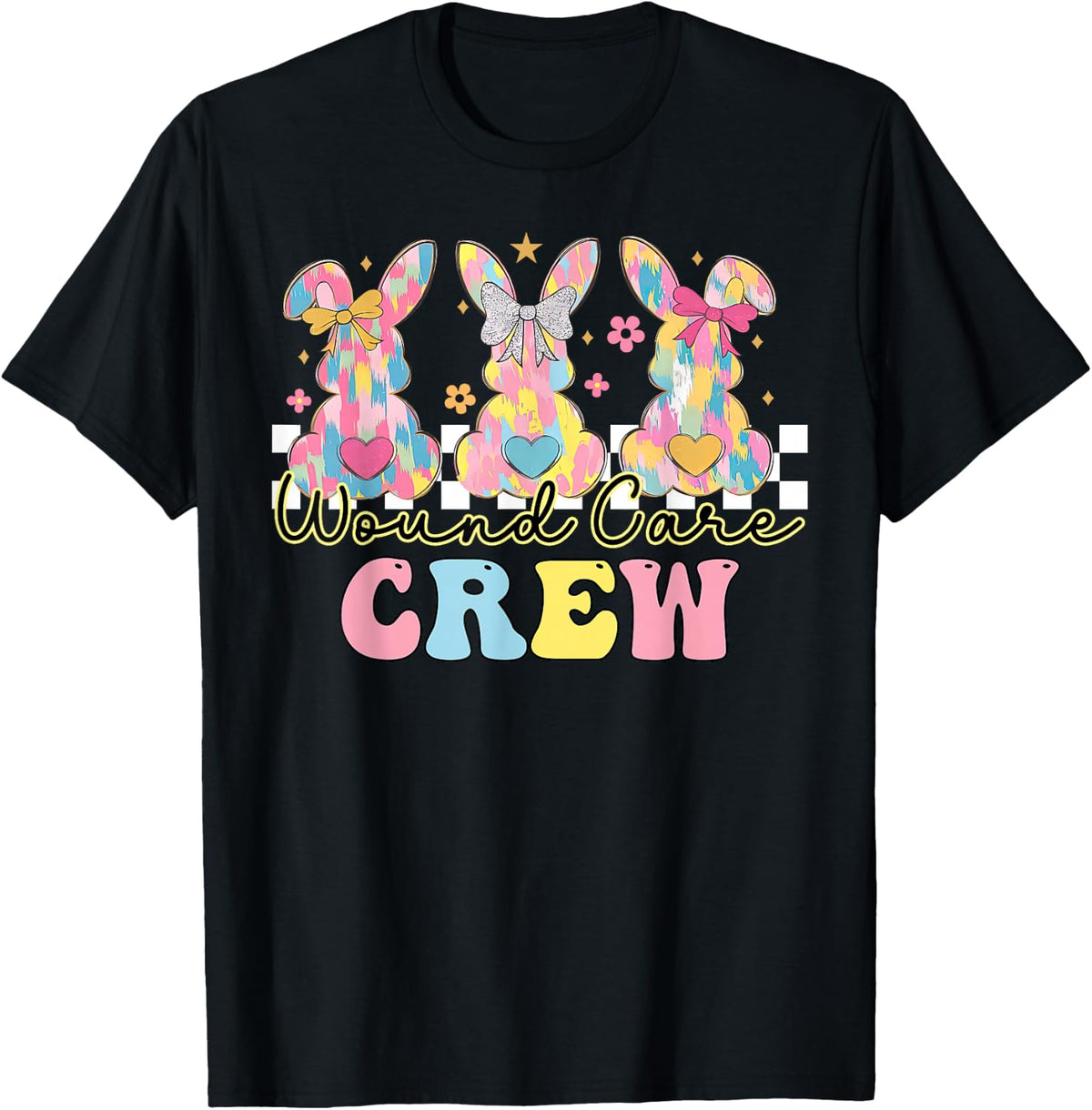 Retro Wound Care Crew Bunny Easter WOCN Certified RN Nurse T-Shirt Tee - Black