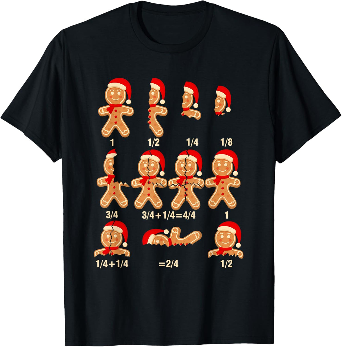 Christmas Math Teacher Equation Gingerbread With Santa Hat Men Women T-Shirt - Black