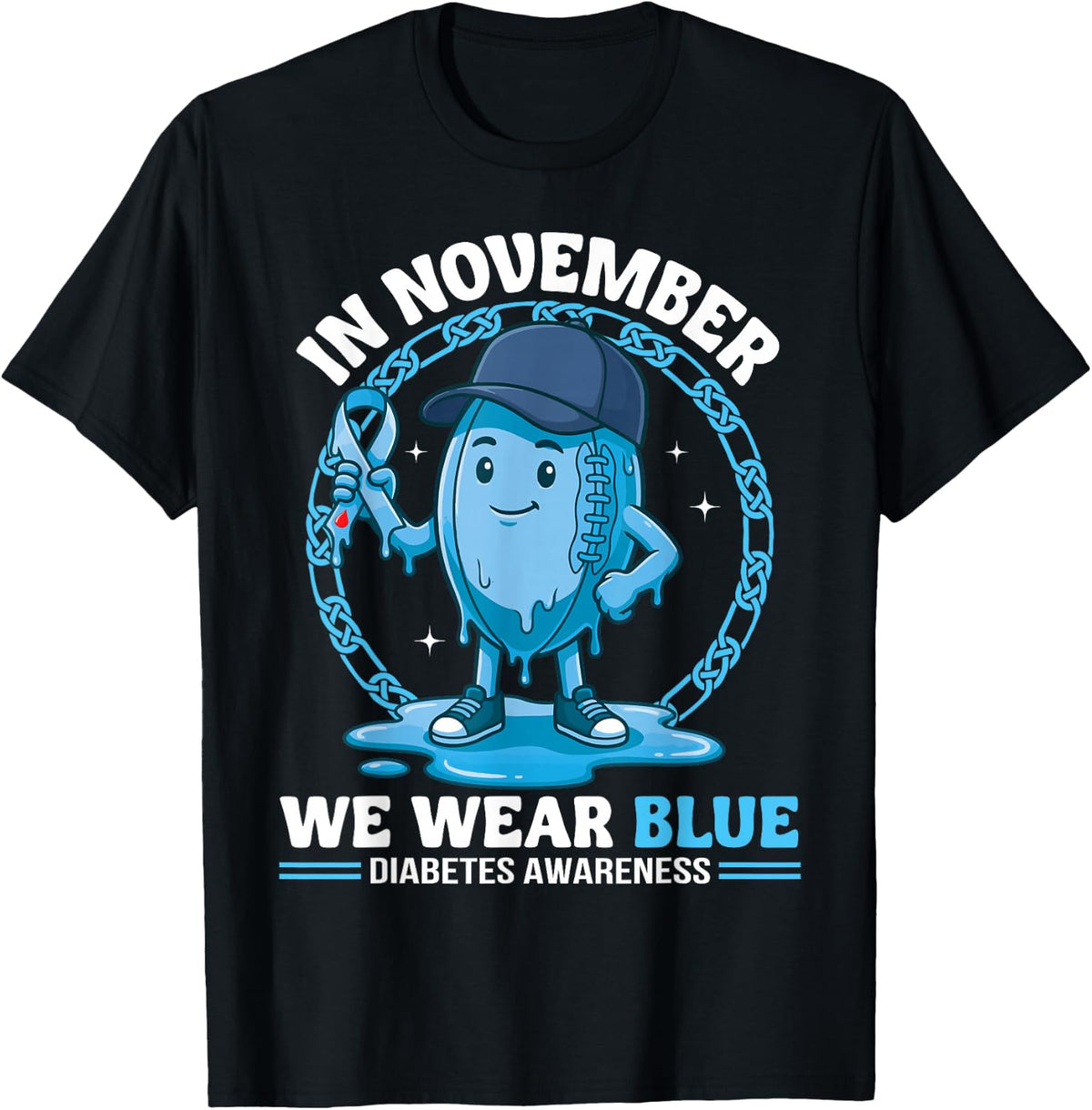 Diabetes Awareness in November We Wear Blue Rugby Player T-Shirt - Black