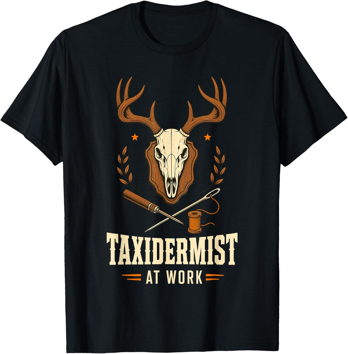 Taxidermist At Work Deer Skull Antlers T-Shirt - Black