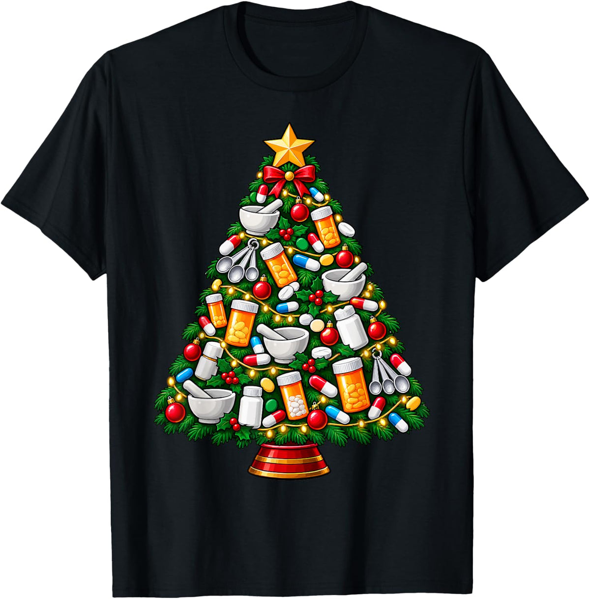 Pharmacist Christmas Tree T-Shirt - Black