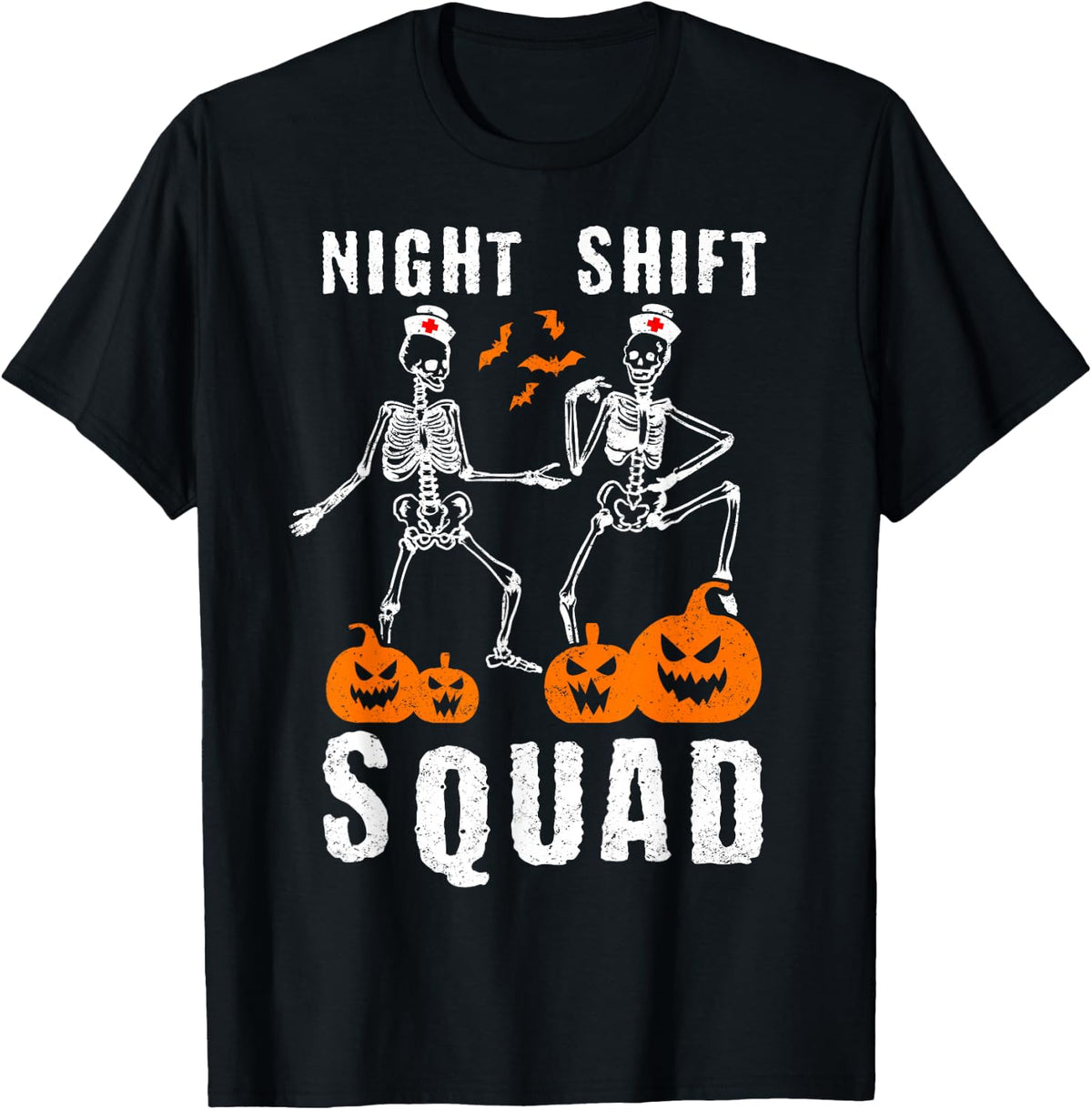 Funny night shift nurse skeleton halloween T-Shirt - Black