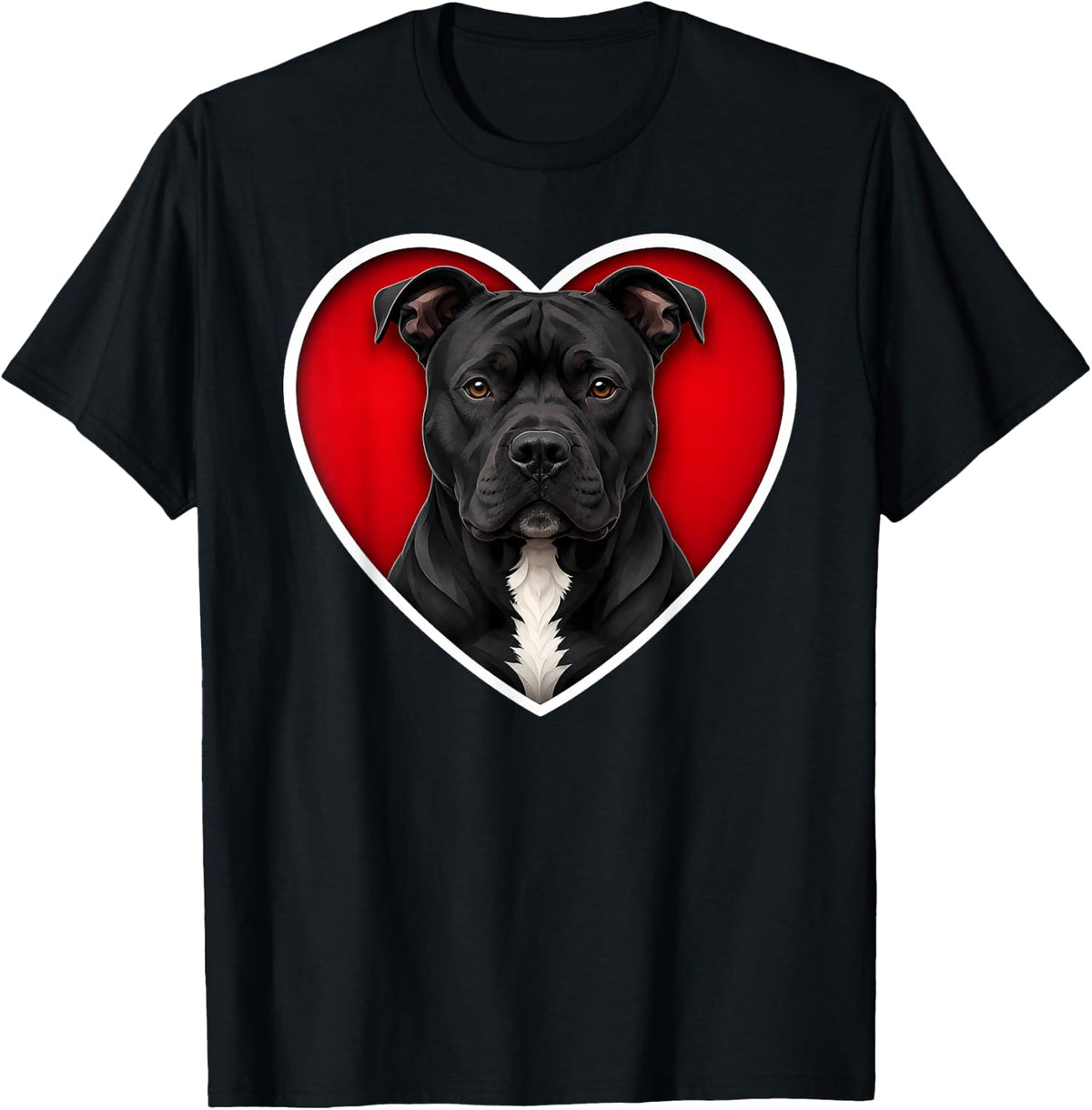 Black Amstafff American Staffordshire Terrier Heart T-Shirt - Black