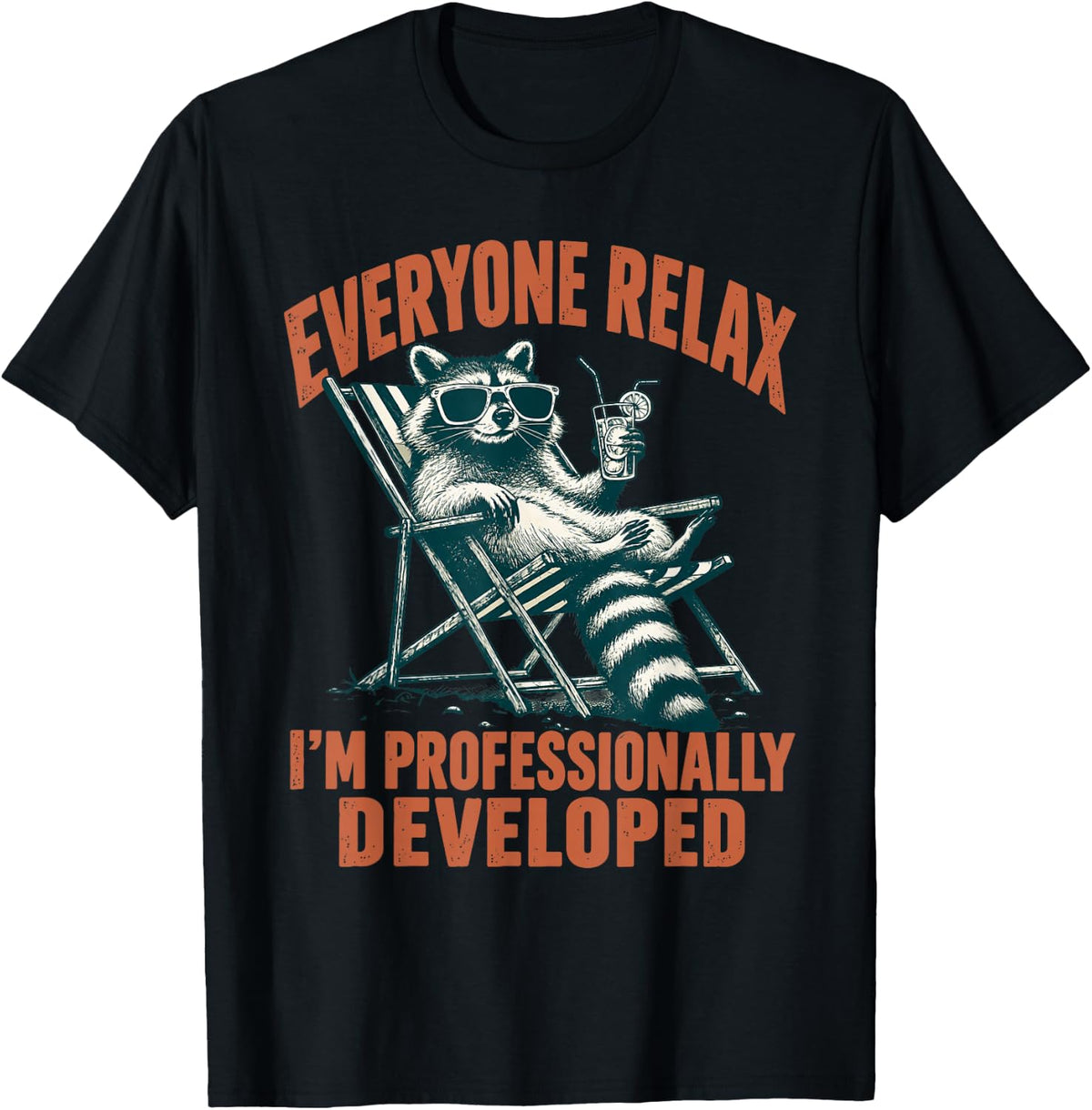 Everyone Relax I'm Professionally Developed Teacher Raccoon T-Shirt - Black