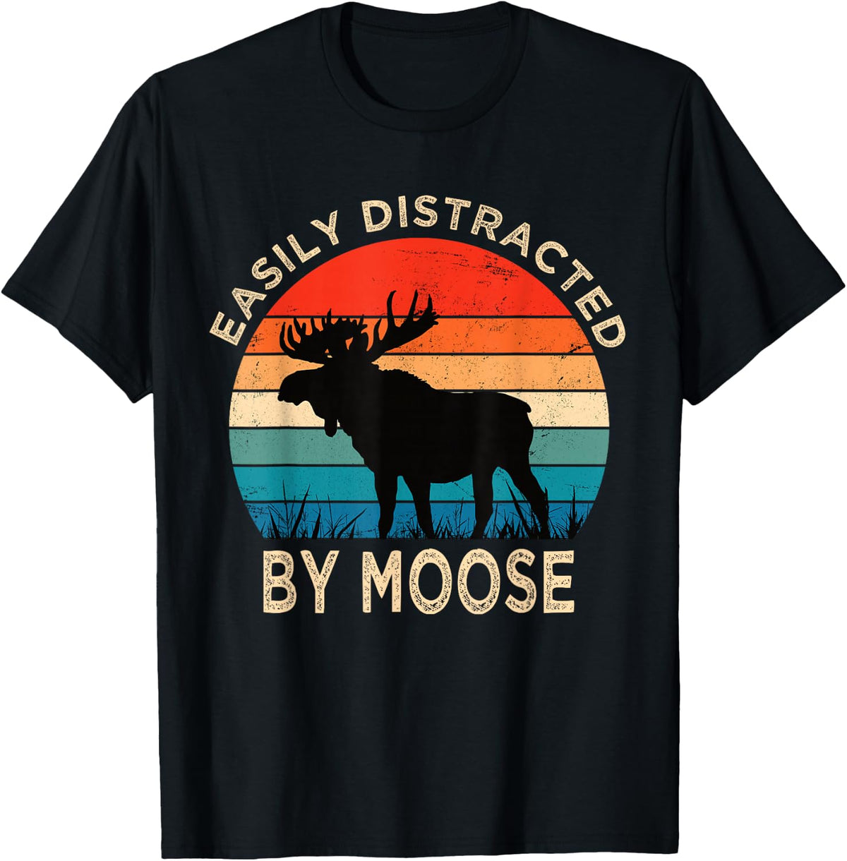 Slightly Distracted by Moose Vintage Funny Moose T-Shirt - Black