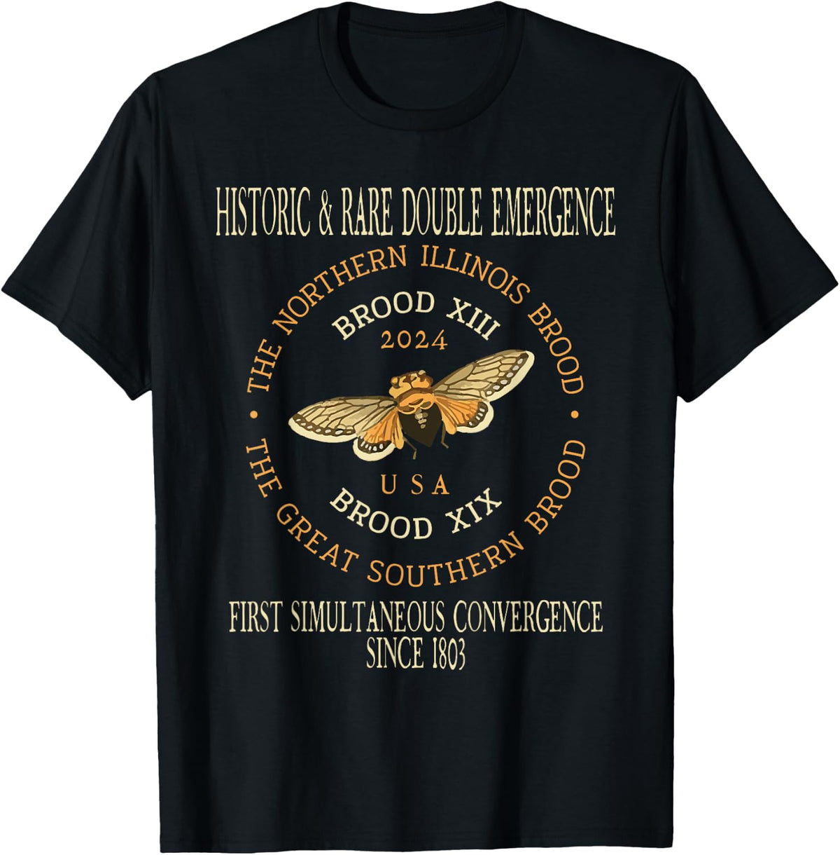 Historic Cicada 2024 Event Brood XIX & XIII Emergence Music T-Shirt - Black