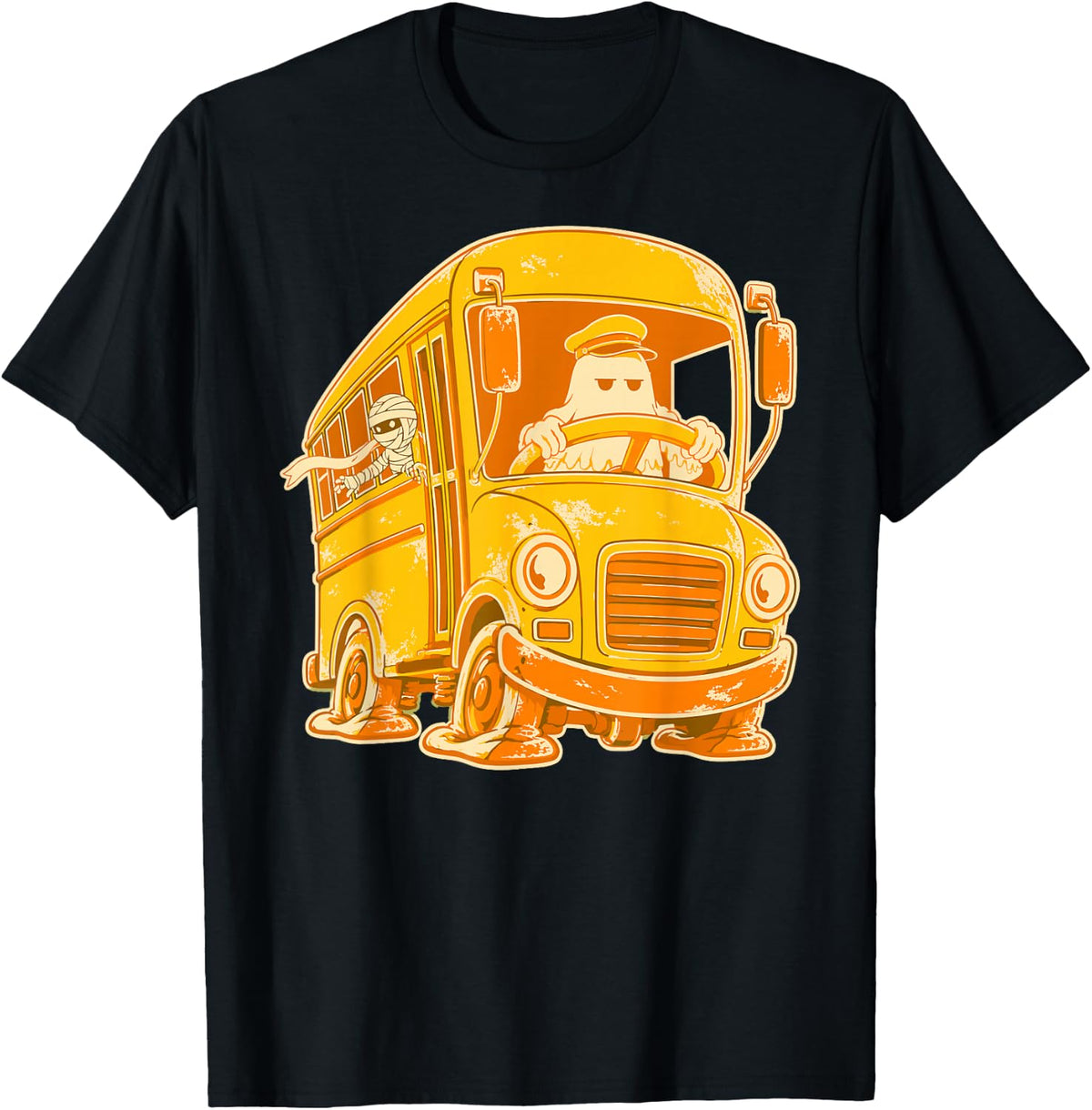 Monster School Bus Funny Halloween Ghost Driver Mummy Spooky T-Shirt - Black