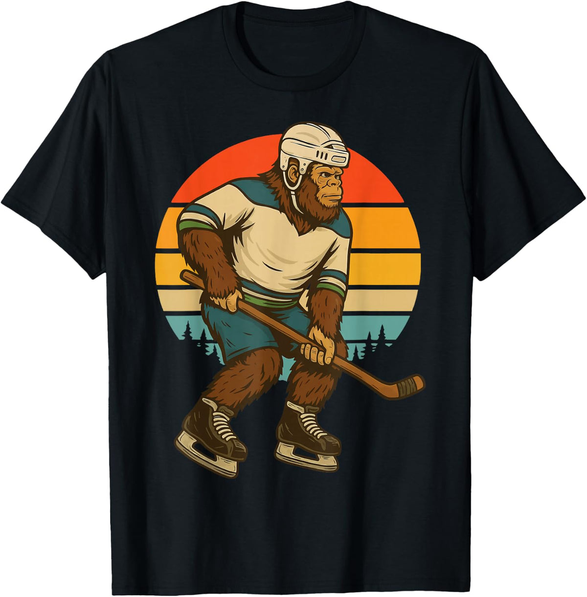 Bigfoot Ice Hockey Retro T-Shirt - Black