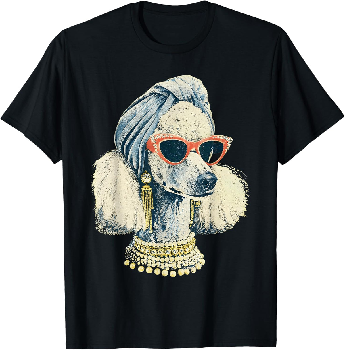 Funny Poodle Portrait Fashion Glam Dog Lover Art T-Shirt - Black