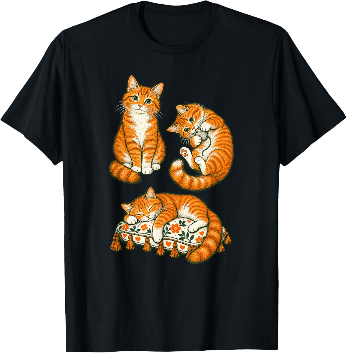 Cute Tabby Kitten Sleeping Playing Ginger Cats T-Shirt - Black