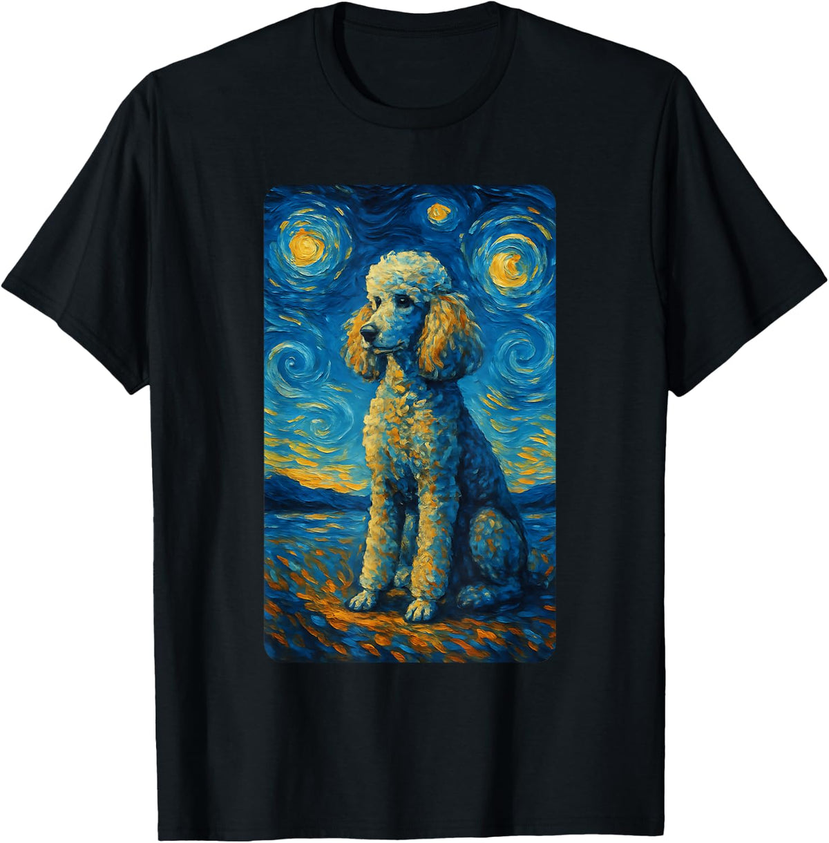 Poodle Art Starry Night Style Painting Dog Lovers T-Shirt - Black