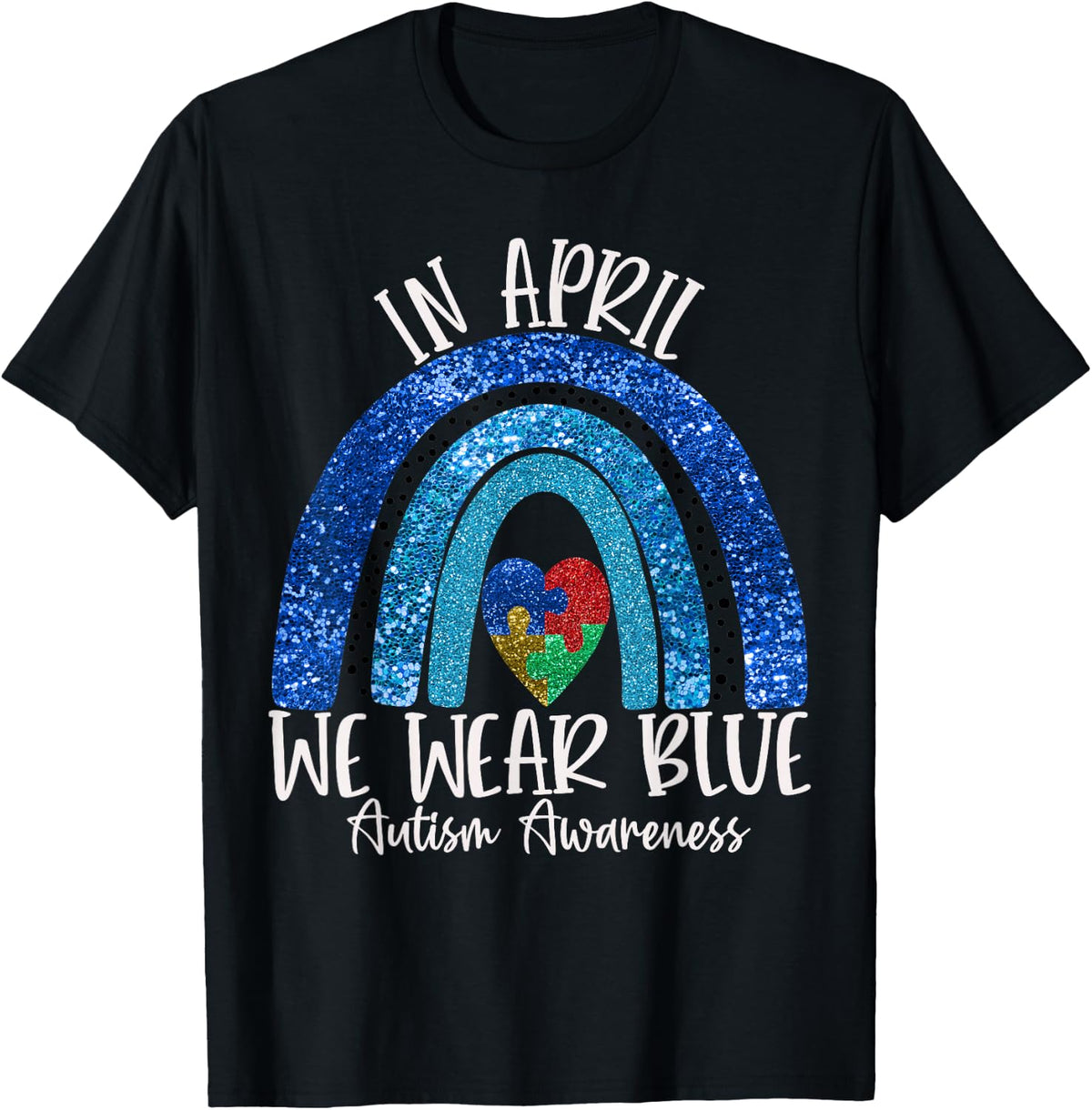 Autism Support Blue Puzzle Illustration Neurodiversity T-Shirt - Black