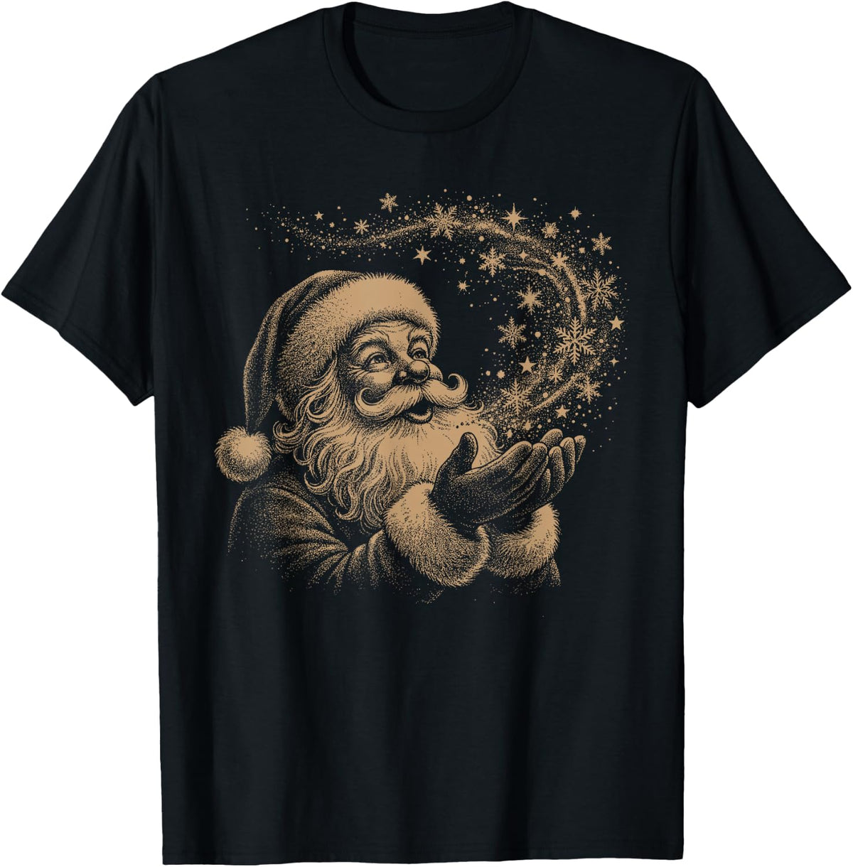 Retro Vintage 90s Wishing Santa Sketch Graphic Christmas T-Shirt - Black