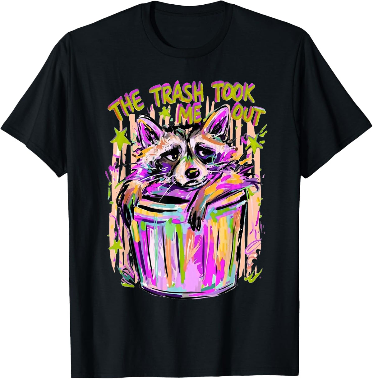 The Trash Took Me Out Funny Raccoon in Trash Can T-Shirt - Black