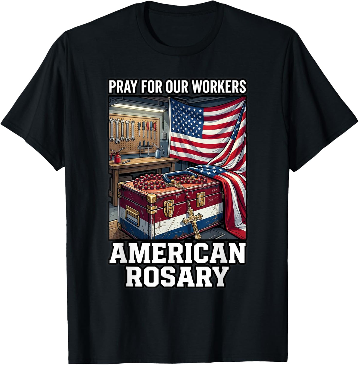 Rosary Beside Thermos Flag Dawn Catholic T-Shirt - Black