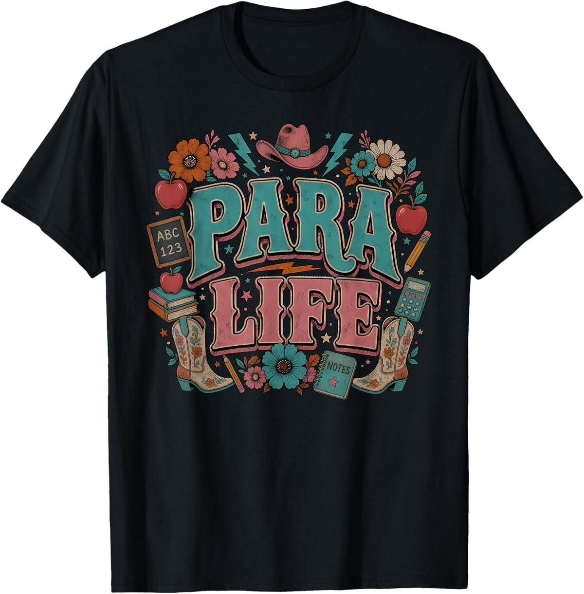 para Squad Paraprofessional Western Country Back to School T-Shirt - Black