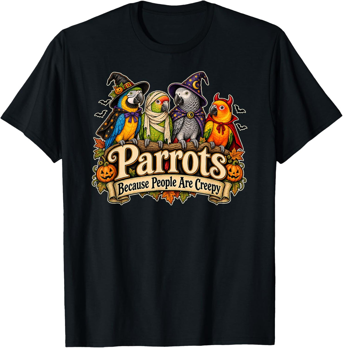 Funny Parrots Halloween Costume Bird Lover Spooky Season T-Shirt - Black