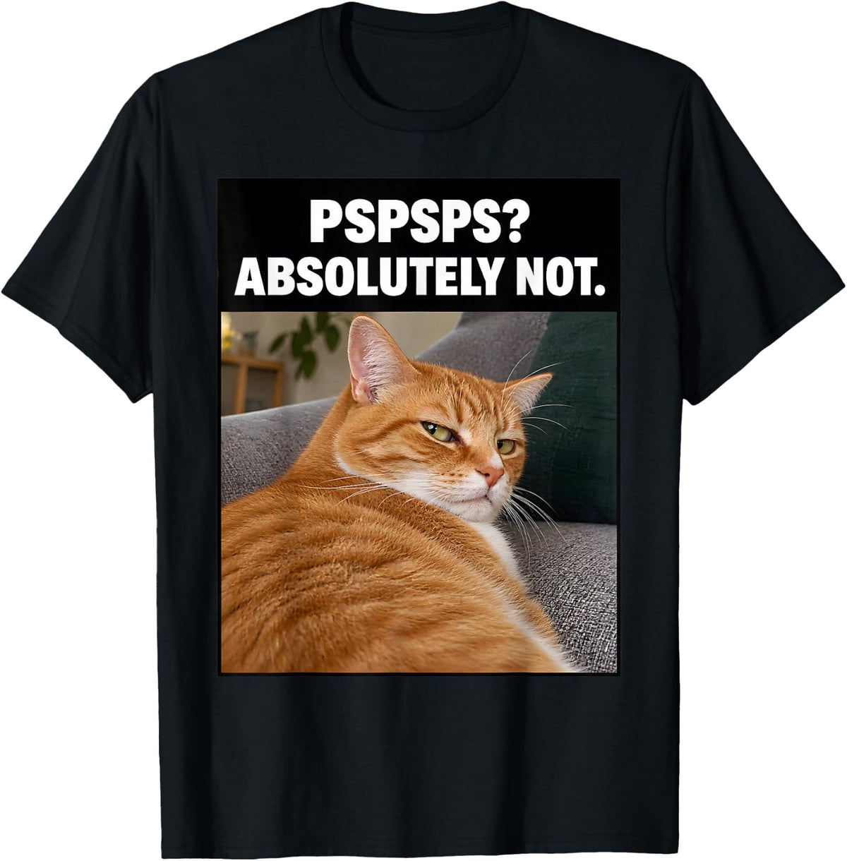 Funny Cat Meme Pspsps Absolutely Not Side Eye Ginger Cat T-Shirt - Black