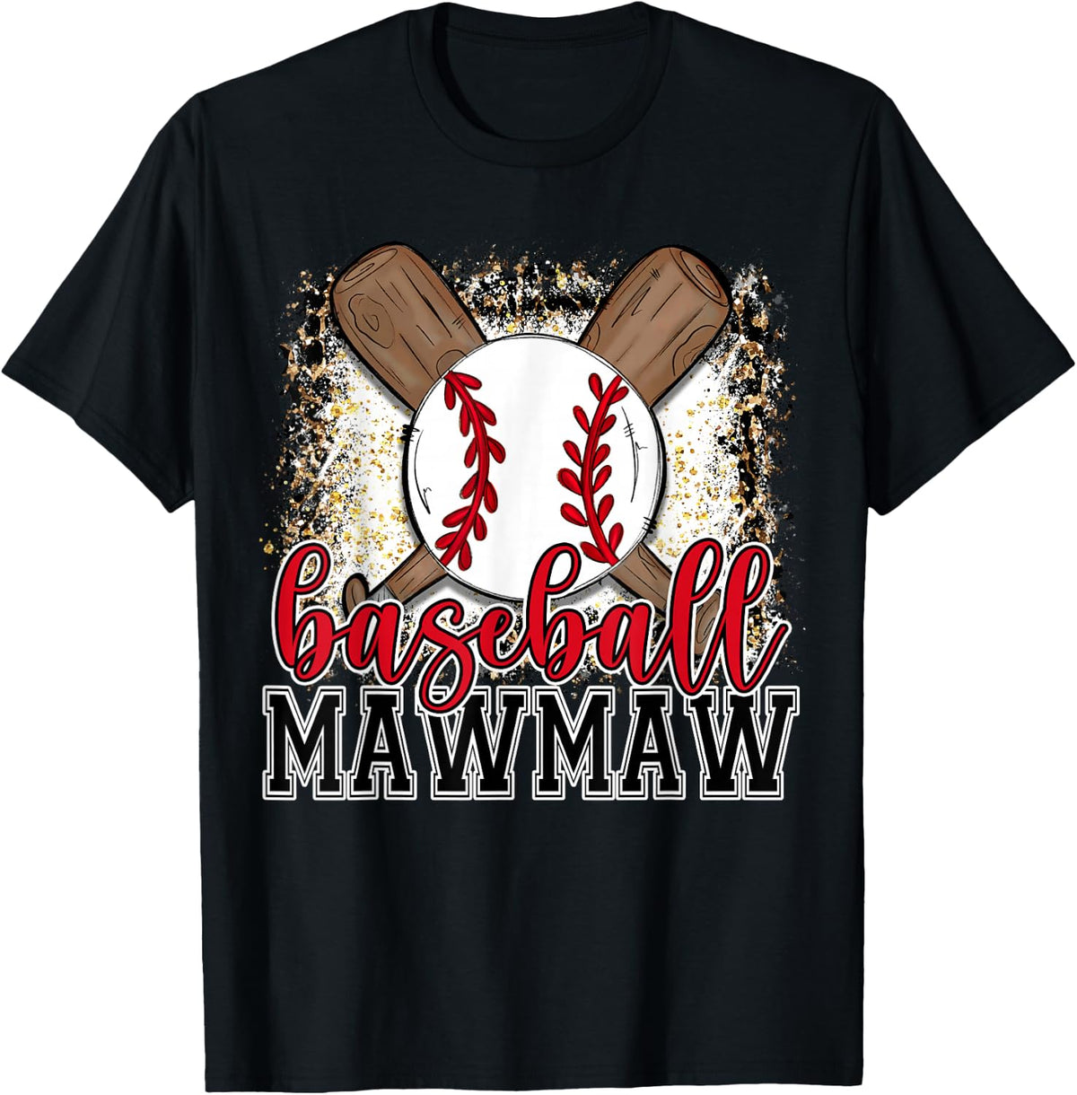Baseball Mawmaw Leopard Baseball Lovers Family Matching T-Shirt - Black