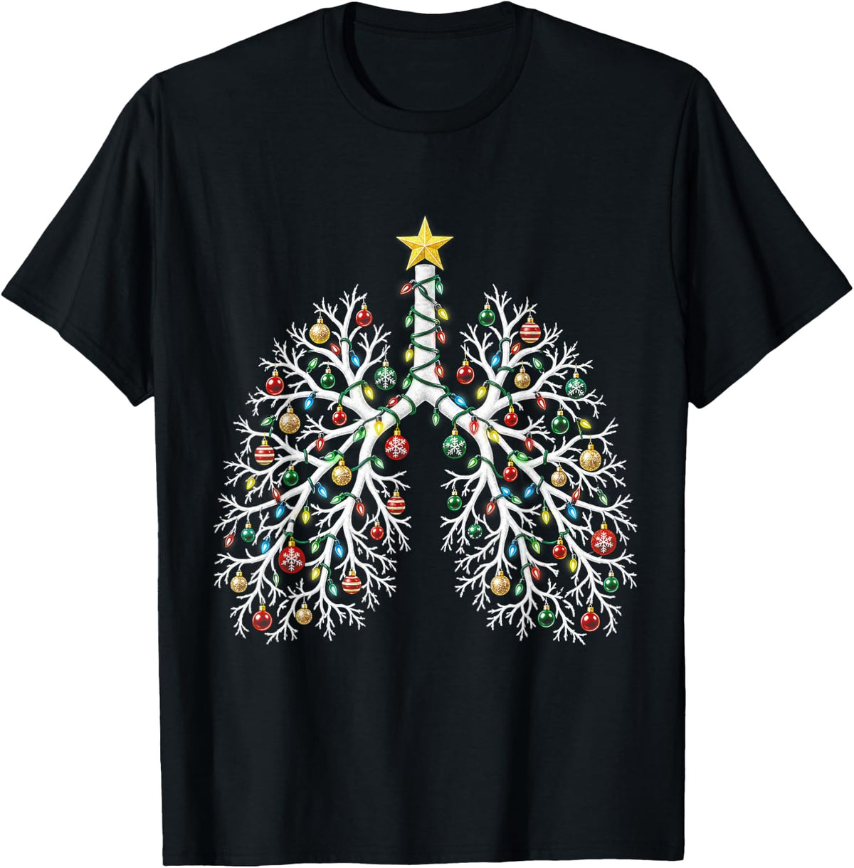 Christmas Respiratory Therapist Lung Lights RT Nurse Xmas T-Shirt - Black