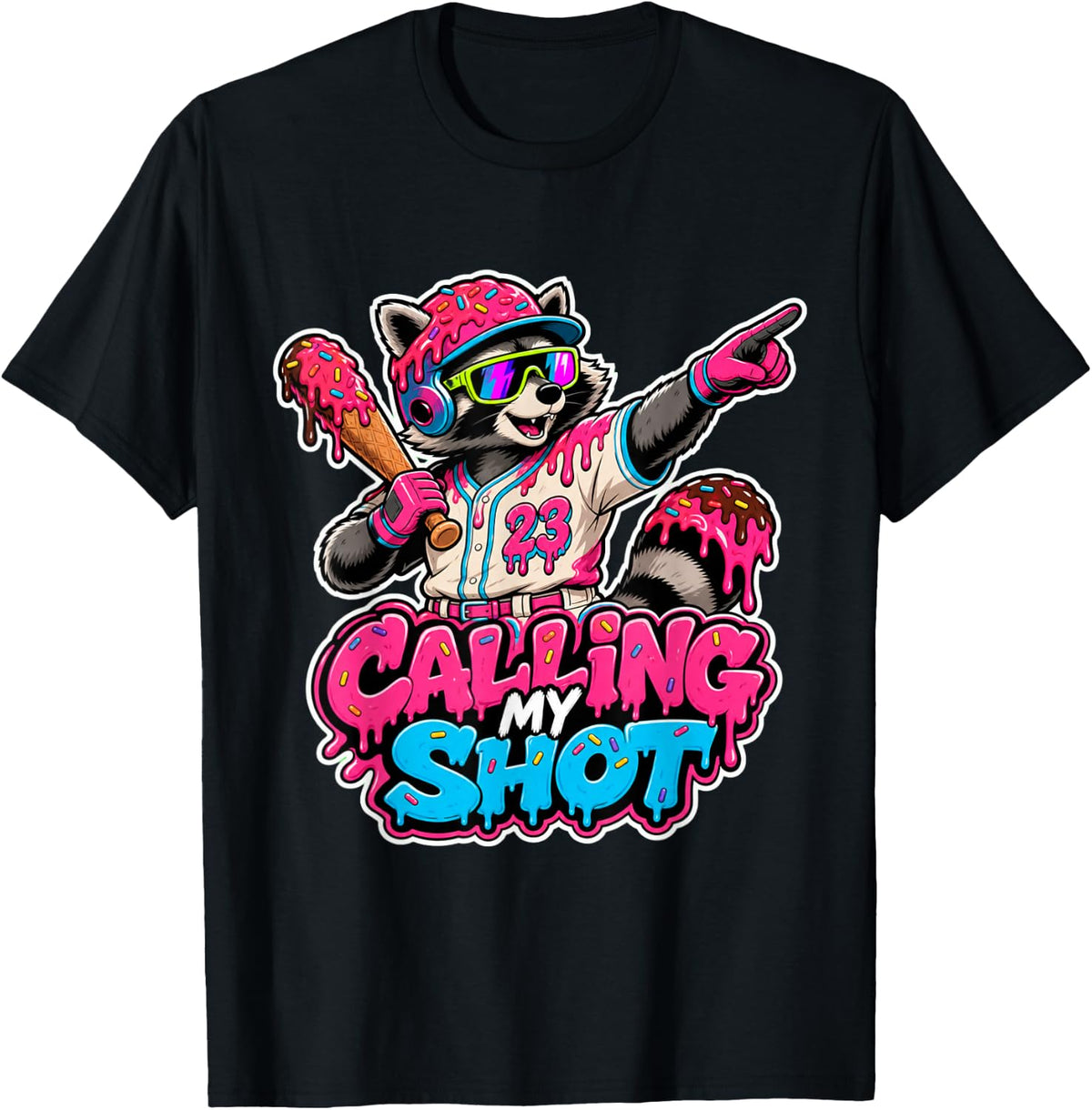 Calling My Shot Baseball Raccoon Home Run Hitter Drip Sports T-Shirt - Black