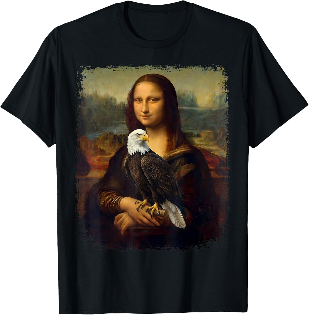 Mona Lisa Bald Eagle | Art Parody Raptor Birder Eagle T-Shirt - Black
