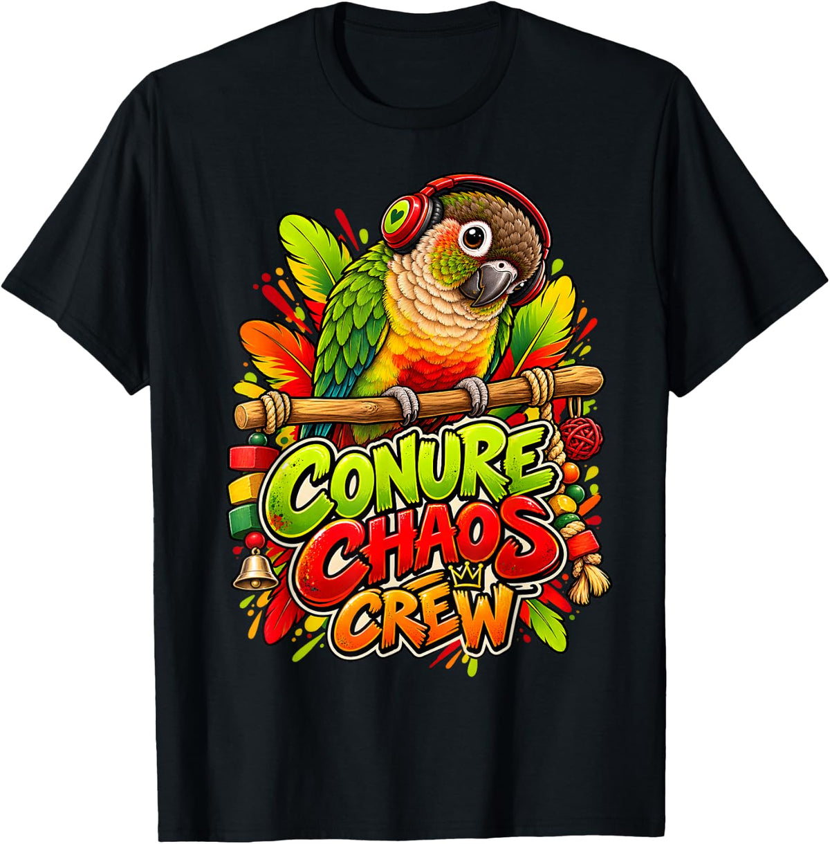 Conure Chaos Crew Funny Parrot Bird Lover T-Shirt - Black