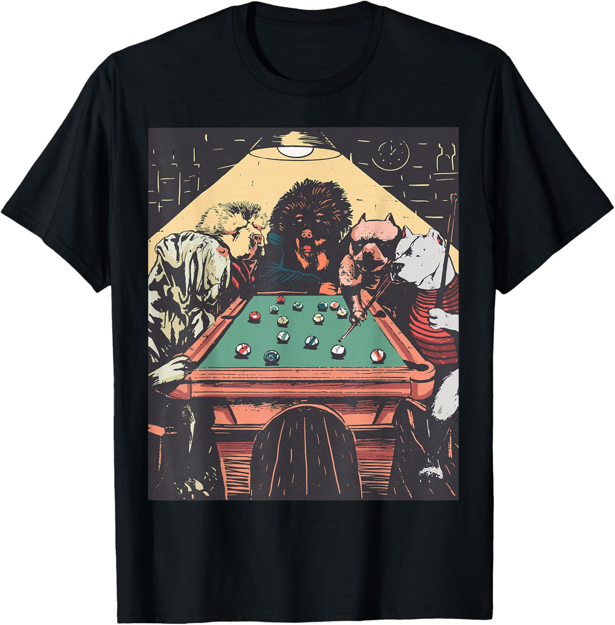 Game Night Dogs On Billiards Pool Table Shooting 8 Ball T-Shirt - Black