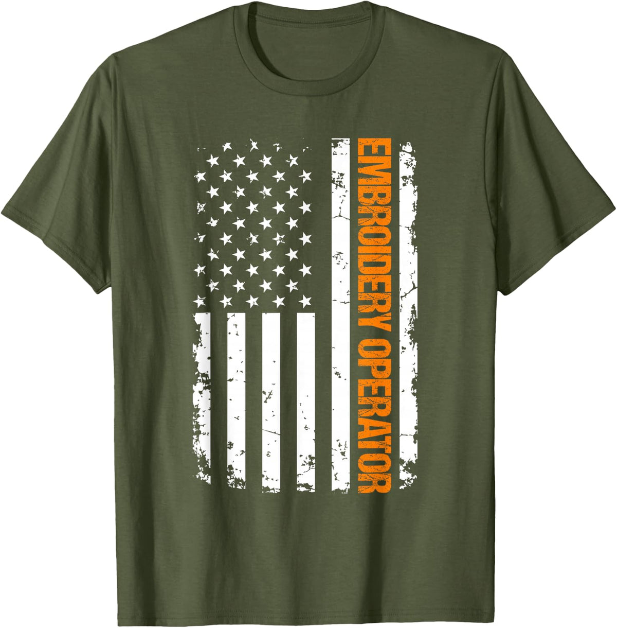 Embroidery Operator USA Flag T-Shirt - Olive Green