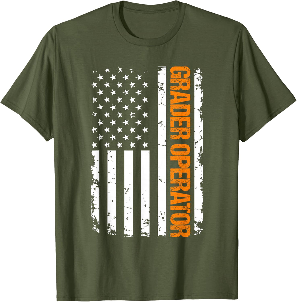 Grader Operator USA Flag T-Shirt - Olive Green