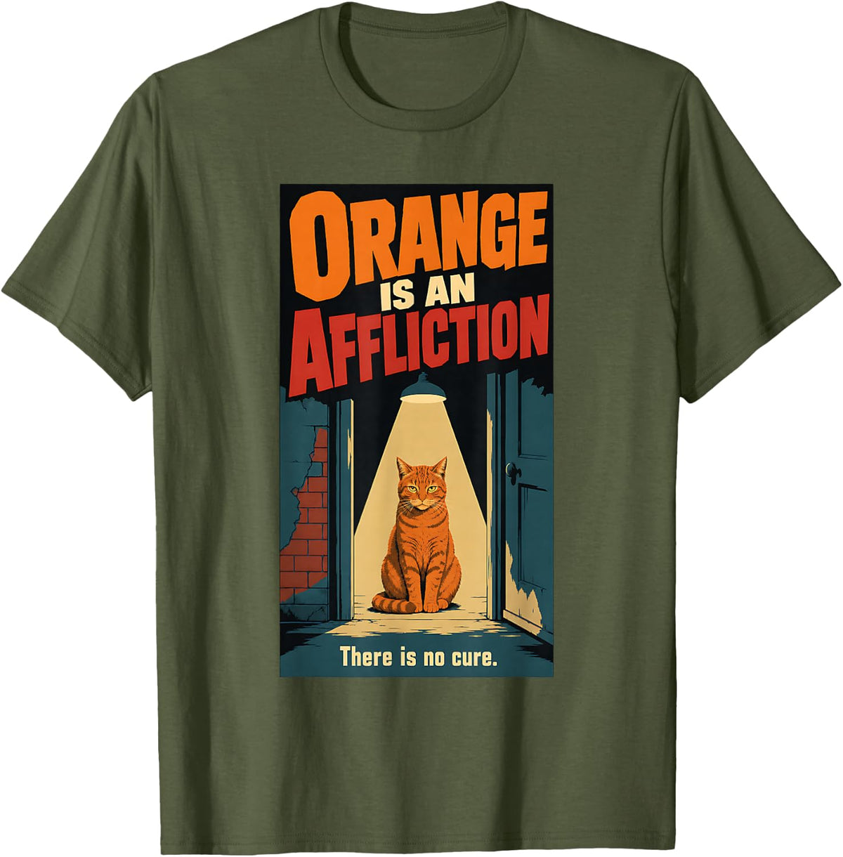 Ginger Tabby Cat Lover Orange Affliction T-Shirt - Olive Green