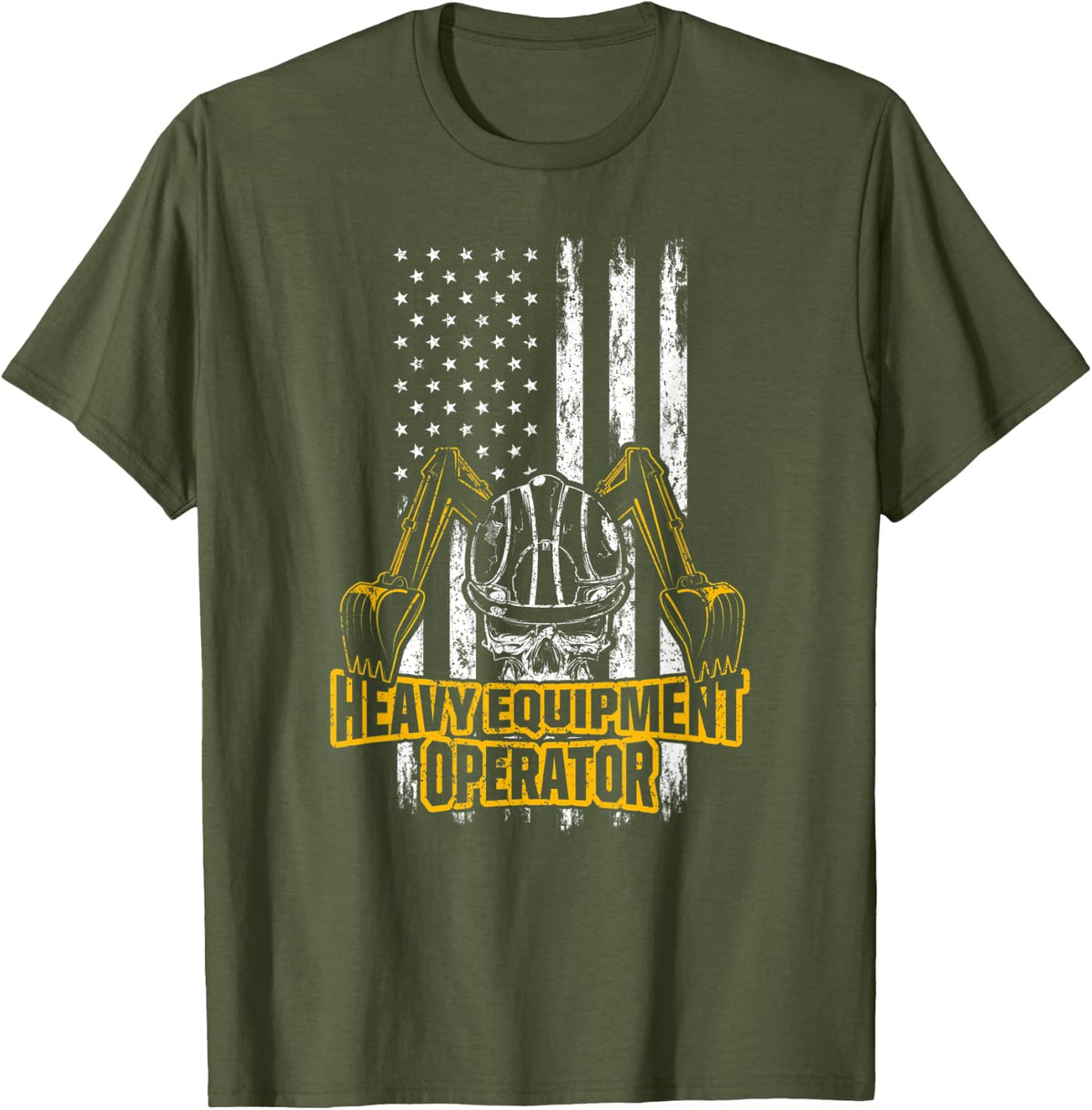 Mens Heavy Equipment Operator US Flag T-Shirt - Olive Green