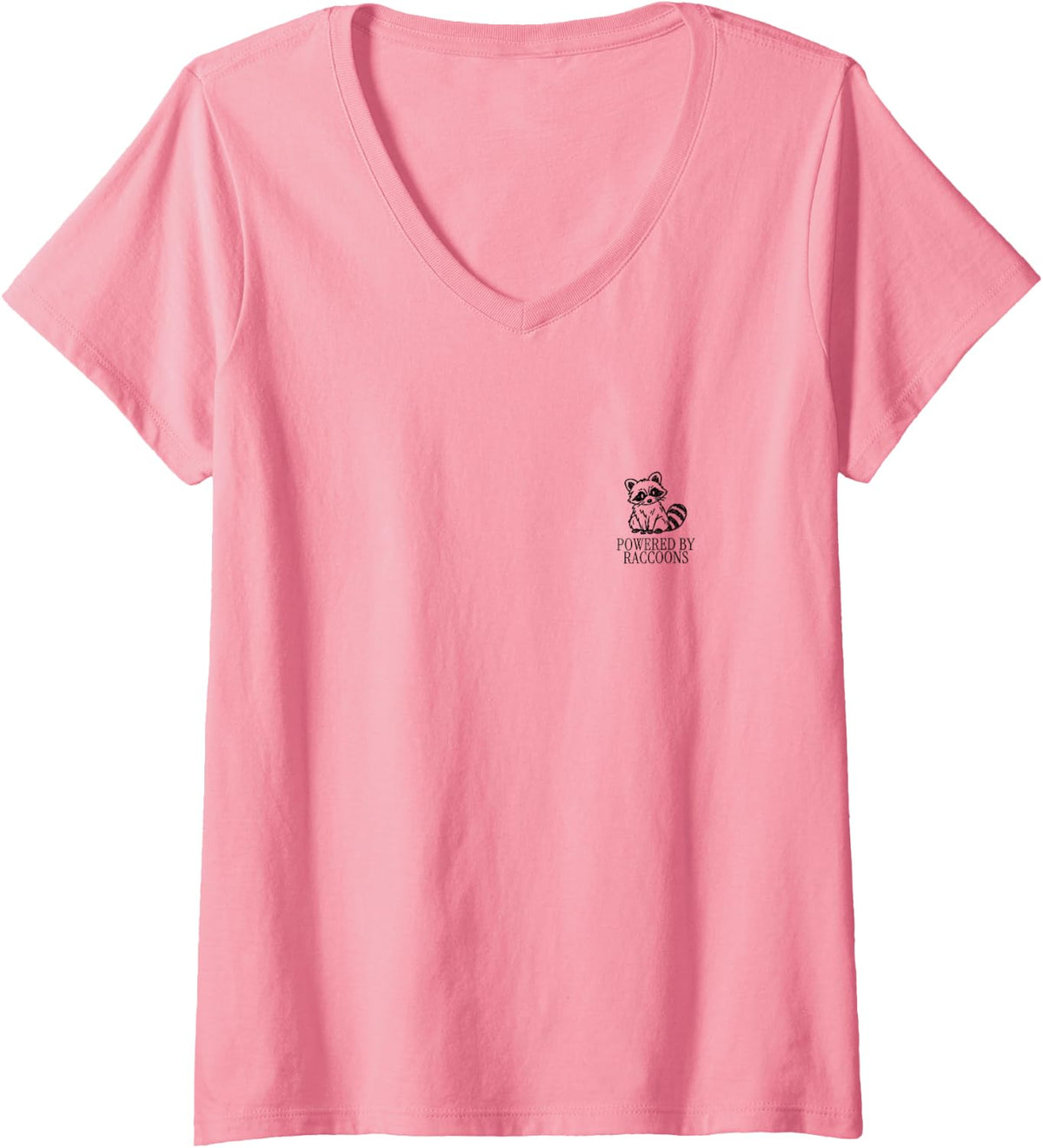 Women's Powered By Raccoons Minimalist Trash Panda Animal Humor V-Neck T-Shirt - Pink