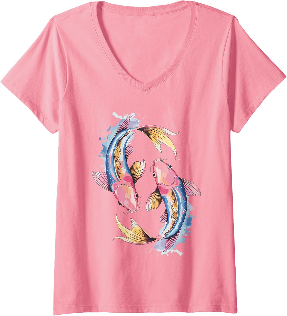 Women's Koi Fish Lover Peaceful V-Neck T-Shirt - Pink