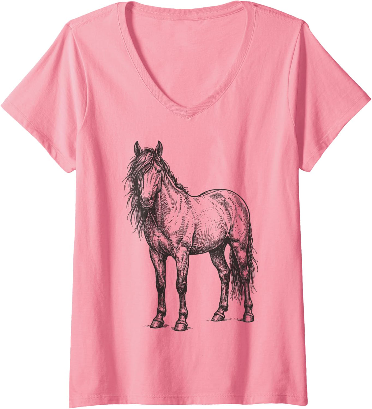 Women's Horse Illustration V-Neck T-Shirt - Pink