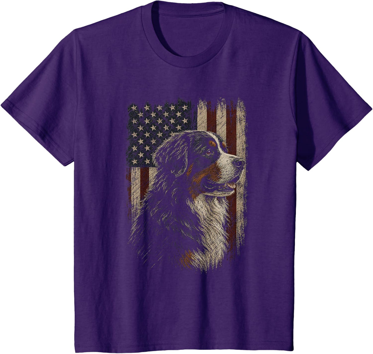American Flag Bernese Mountain Dog Artwork Design T-Shirt - Purple