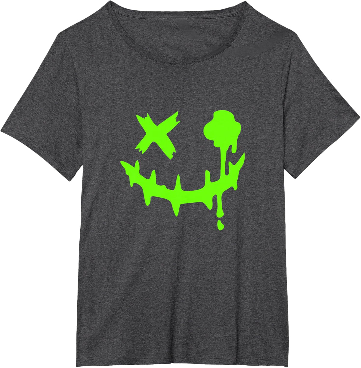 Green Grunge Smile Blob Eye Green Graphic T-Shirt - Dark Heather Grey