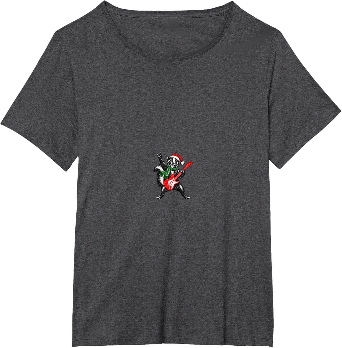 Vintage Skunk Rock Playing Guitar Funny Christmas T-Shirt - Dark Heather Grey