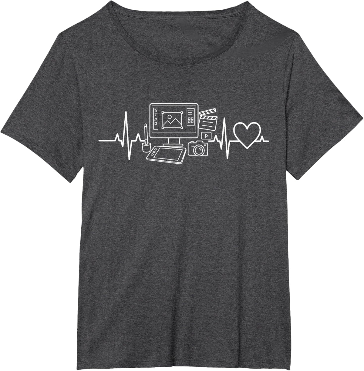 Graphic Designer Heartbeat Digital Artist Video Editor T-Shirt - Dark Heather Grey