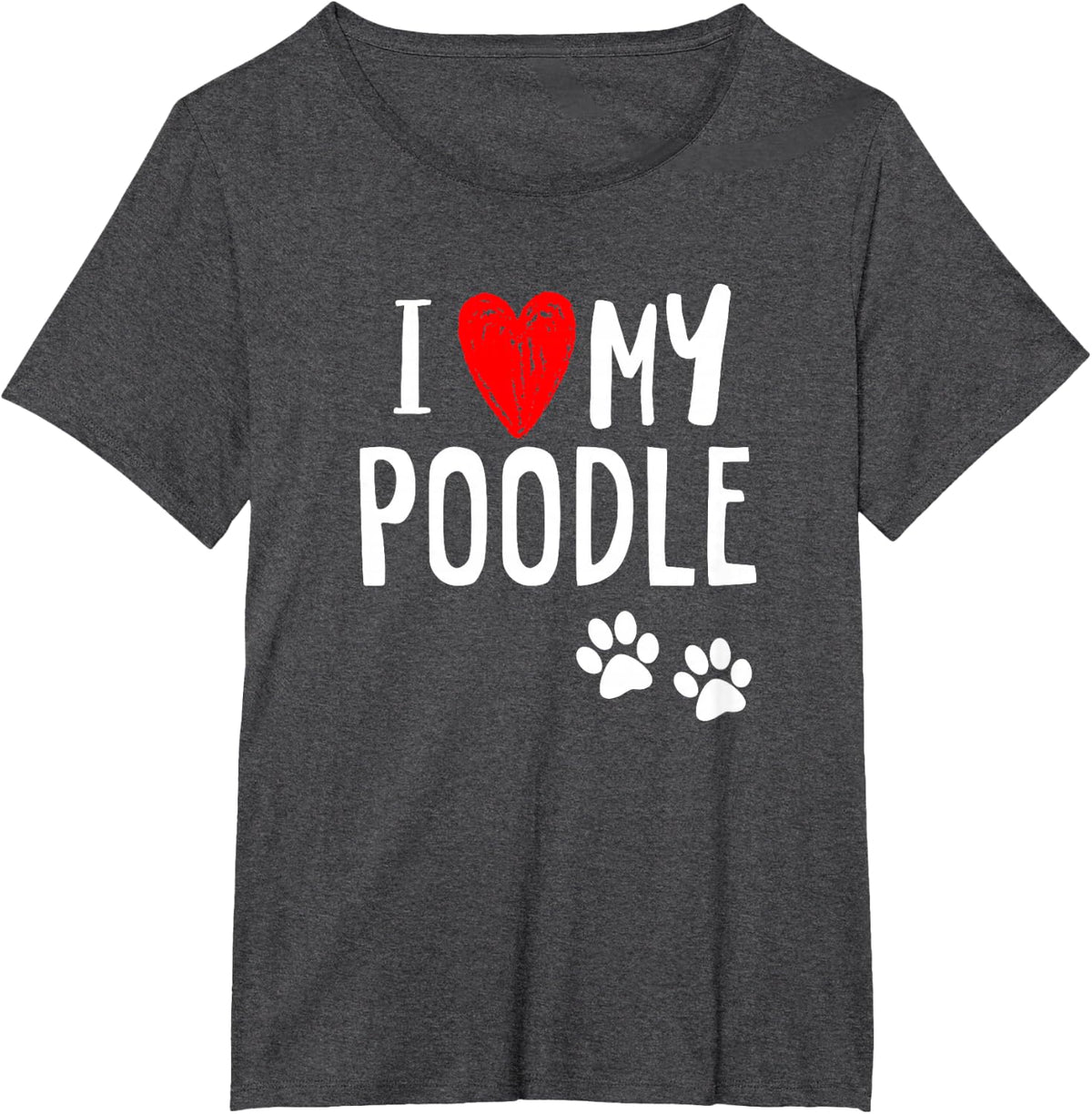 I Love My Poodle Heart Paw Dog Owner T Shirt T-Shirt - Dark Heather Grey