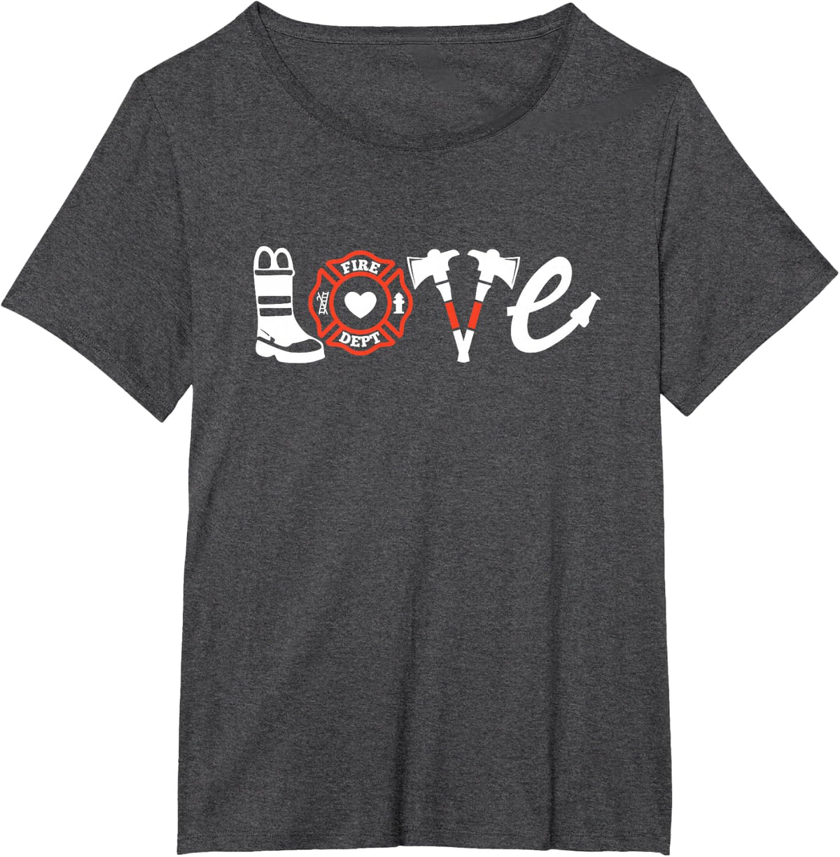 Firefighter Shirt- Love Firefighter Tee, Firefighter Gift T-Shirt - Dark Heather Grey