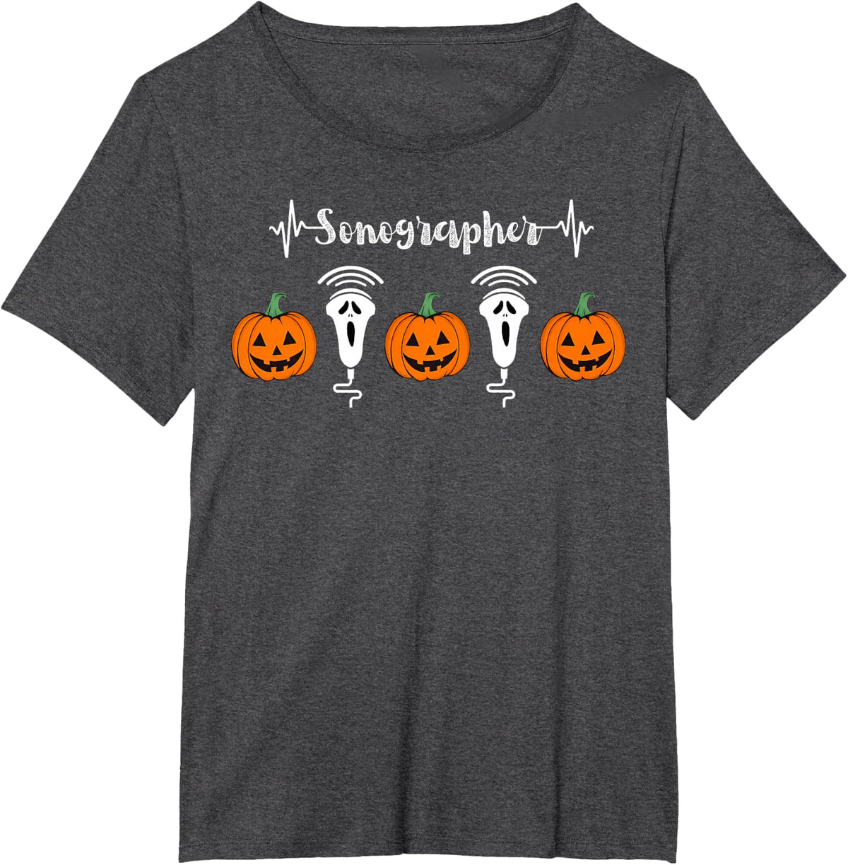 Sonographer Pumpkin Ultrasound Tech Sonography Halloween T-Shirt - Dark Heather Grey