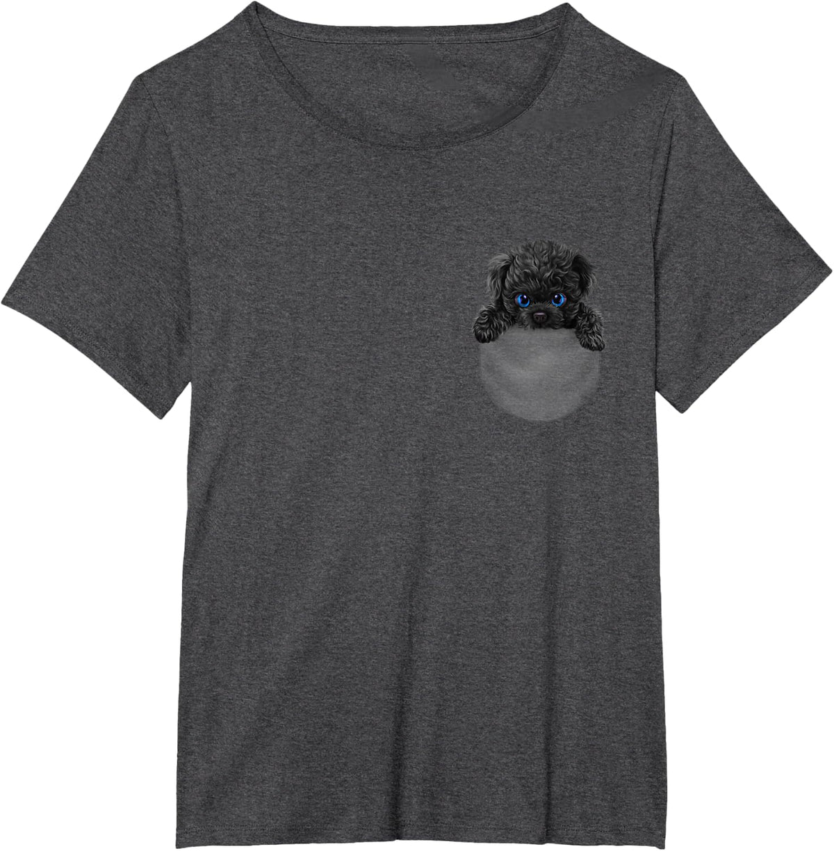 Black Poodle Dog in Pocket T-Shirt - Dark Heather Grey