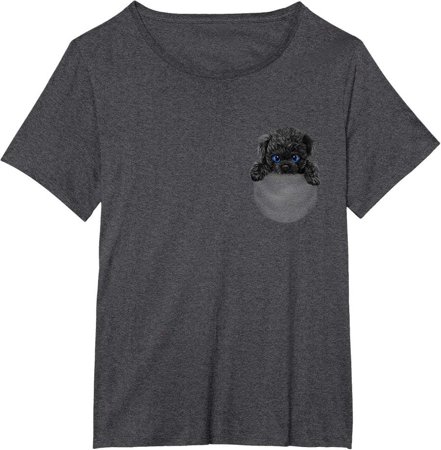 Black Poodle Dog in Pocket T-Shirt - Dark Heather Grey