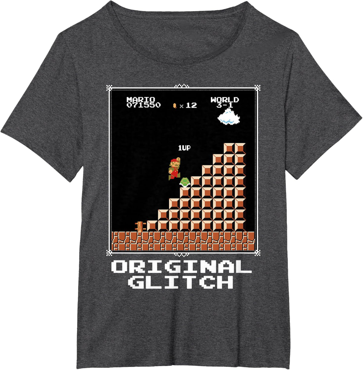 Super Mario Original Glitch Poster T-Shirt - Dark Heather Grey
