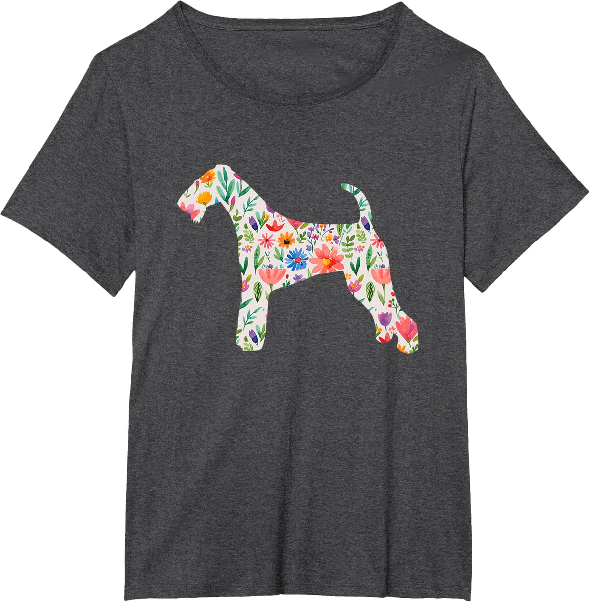 Airedale Terrier Watercolour Flowers Design T-Shirt - Dark Heather Grey
