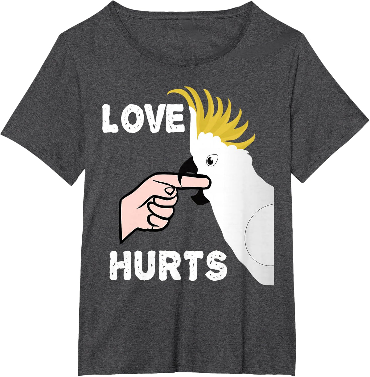 Love Hurts Cockatoo Parrot T-Shirt - Dark Heather Grey