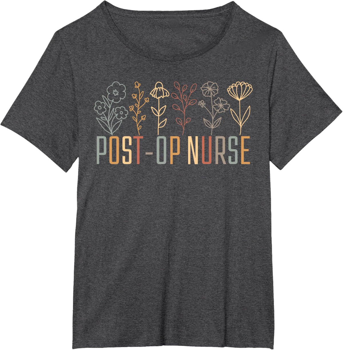 Retro Wildflowers Post-OP Nurse Post Anesthesia Surgical T-Shirt - Dark Heather Grey
