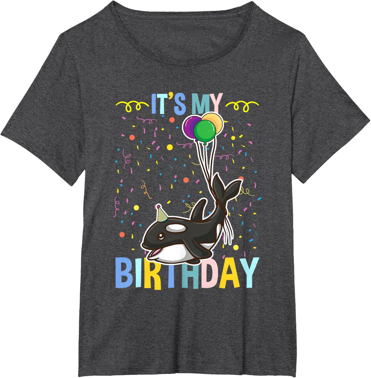 Its My Birthday Orca Sea Animal T-Shirt - Dark Heather Grey